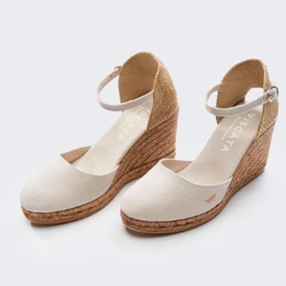 VISCATA BARCELONA Satuna Canvas Espadrille Wedges Size 8 Cream Handmade NIB - Picture 1 of 8